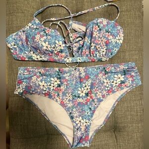 Blue floral bikini. Worn once.